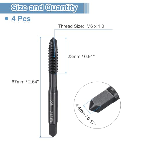QUARKZMAN 4 Stück Maschine Gewindebohrer Spitze M6 x 1,0 Metrisch Spitzengewindeschneider HSS6542 Universelle und Hochwertige Gewindebohrer Nitrierte Oberfläche