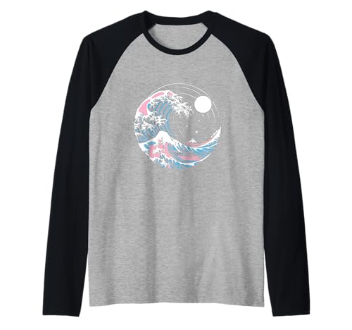 Orgullo transgénero LGBTQ Trans Flag Japanese Wave Art LGBT Camiseta Manga Raglan