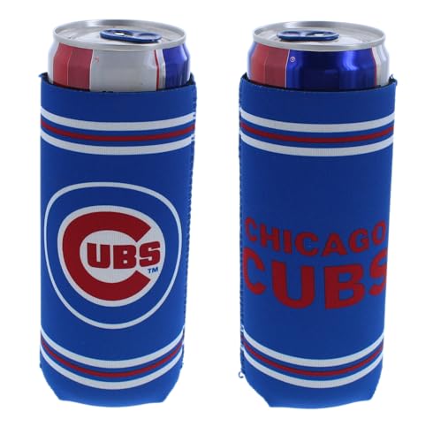 MLB Baseball Team Logo Ultra Slim 12oz Beer Can Cooler Holder Sleeve 2-Pack (Chicago - Stripe (Cubs))