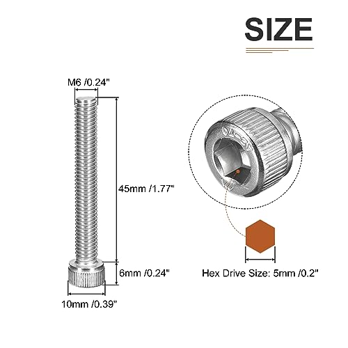 DTGN M6x45mm Socket Head Cap Screws Bolts, 20Pcs 304 Stainless Steel 18-8, Metric Machine Hex Socket Screw, Hex Drive - Image 2