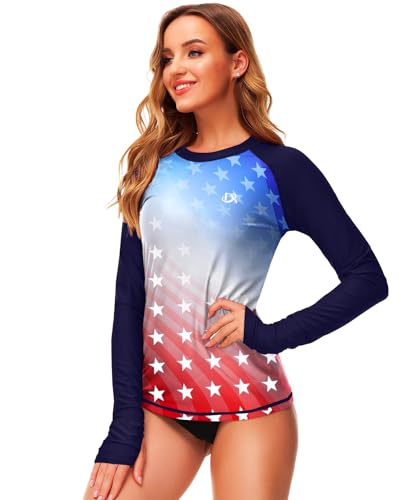 Image of Deerose Womens Gradient Rash Guard UPF 50+ Swim Shirts Surfing Top with Thumb Hole