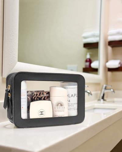 Image of LETGO Clear Makeup Bags for Travel, TSA Approved Toiletry Bag with Zipper, Makeup Organizer Fit Carry-on Essentials, Car Accessories Organizers Storage for Women Men (Clear-Black)