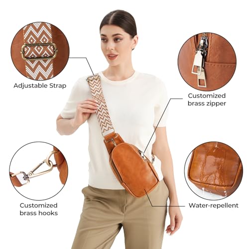 PU Leather Sling Bag for Women | Small Crossbody Bags for Women - Sling Backpack Crossbody Purse Shoulder Chest Bag Suitable for Travel, Weekend Vacations, Daily Use (Brown)3