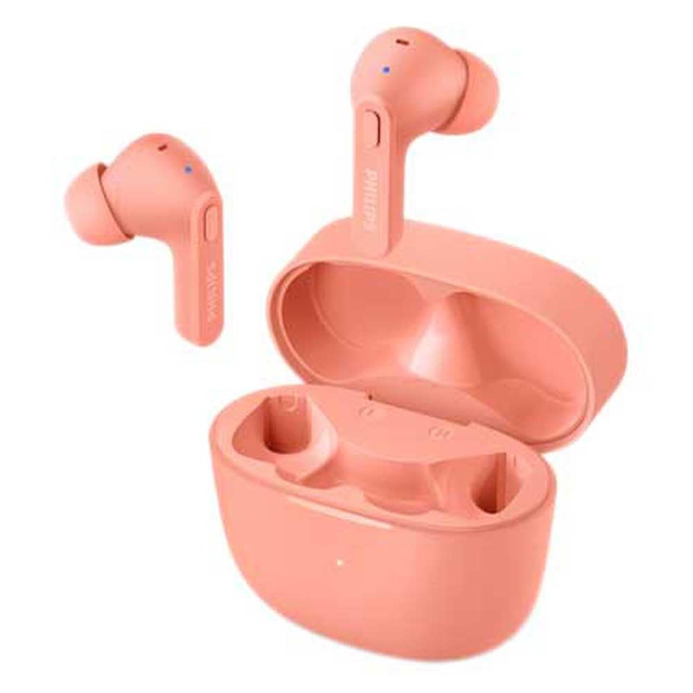 PHILIPS Earbuds, Splash and Sweat Resistant, Bluetooth, Up to 18 Hours Play Time, Soft Silicone Ear-Tip Covers in 3 Sizes, Built in Mic, Classic Design and Comfortable Fit Pink