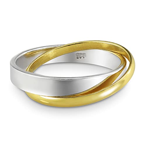 AeraVida Eternal Two Tone Interconnected Gold Plated .925 Sterling Silver Ring | Classic Wedding Rings For Women | Casual Comfort Fit Silver Rings for Women | Couple Unisex Rings | Sterling Silver Rings Sizes 6-9