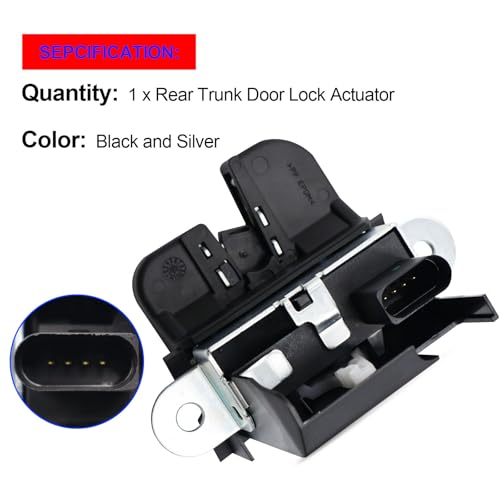 Image of SMMS Rear Trunk Door Lock Actuator 5M0827505E, Tailgate Trunk Latch for Volkswagen Jetta Sportwagen 2010-2014 for Tiguan 2008-2017, Replace OE 5M0827505B
