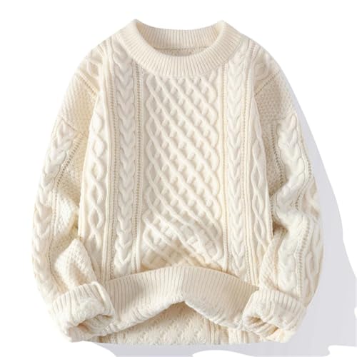 Mens Vintage O Neck Solid Color Knitted Loose Harajuku Retro Knitting Pullover Sweaters3