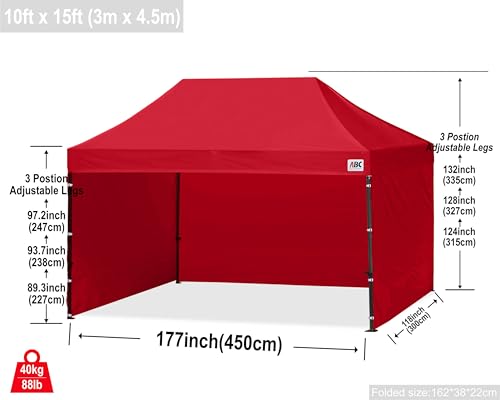 Image of ABCCANOPY Heavy Duty Easy Pop up Canopy Tent with Sidewalls 10x15, Red
