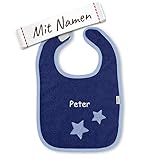 LIEFERUMFANG: 1 besticktes Sterntaler Stanley Stern Lätzchen für Jungs mit Ihrem Wunschnamen (Bestickt, nicht bedruckt!), Farbe Blau, Maße: ca 26 x 38 x 0,5 cm