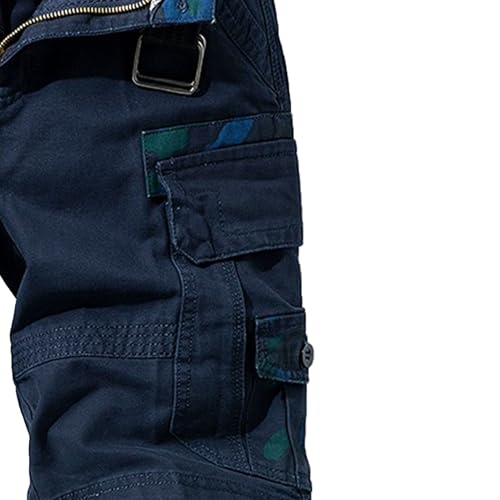 Short cargo en sergé de coton bleu coupe ample militaire doté de multi-poches