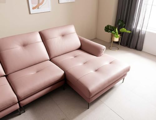Image of Fabrique David Leatherette Sturdy Look lshape 4 Seater Sofa Set Light Pink | Luxury Comfortable Furniture Perfect for Home Guests Office & Living Room | Stainless Steel Legs