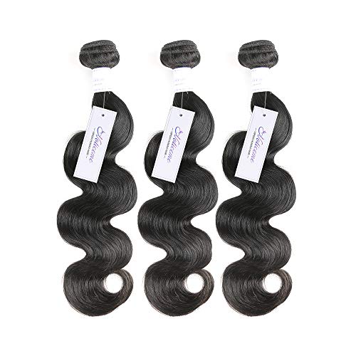 NOTICEME Brazilian Body Wave Human Hair 3 bundles Double Weft 100% Unprocessed Virgin Human Hair Bundles Body Weave Extensions Natural Black Color Remy Hair(10 12 14)