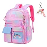 Mochila Escolar Infantil Kawaii Meninas Ensino Fundamental com Compartimentos Femininas Casuais Arco-íris Daypack (ROSA)