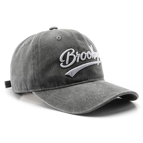 VPTMRP Brooklyn Hat Distressed Brooklyn Embroidery Baseball Cap for Men and Women (Grey)