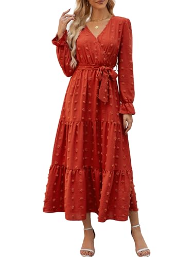 Wantonfy Vestidos Mujer Casuales Largo A-Line Túnica Otoño Invierno, Naranja, XL