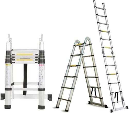 Échelle télescopique avec cadre en A - 3,8 m (1,9 + 1,9 m) - Échelle pliante en aluminium - Portable - Multifonction - Charge maximale : 150 kg - Pour la maison, le bureau, le bricolage, les ouvriers