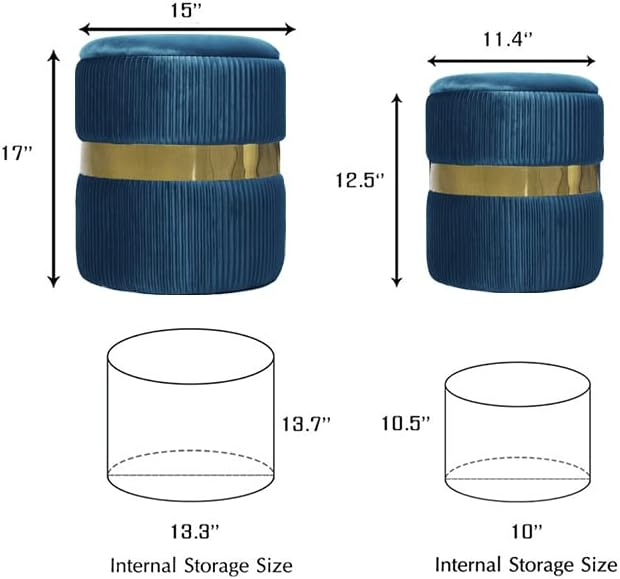 Miniatura 3 de YYW HOME Ottoman with Storage - Bule Velvet Ottoman for Living Room, Velvet Storage Ottoman for Kids Room,Gold Ottoman with Storage, Vanity Chair