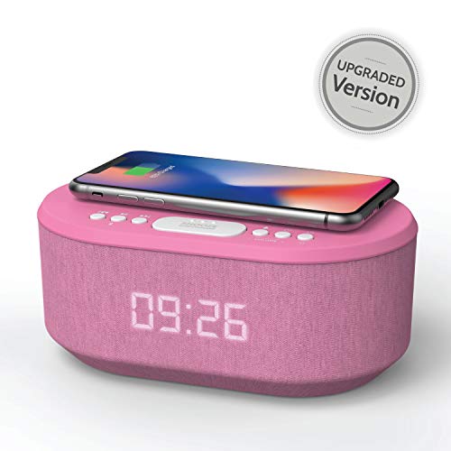 Bedside Radio Alarm Clock with USB Charger, Bluetooth Speaker, QI Wireless Charging, Dual