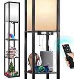OUTON Floor Lamp with Shelves, Dimmable Shelf Floor Lamp with Remote Control, 1USB & 1 Type C Ports,