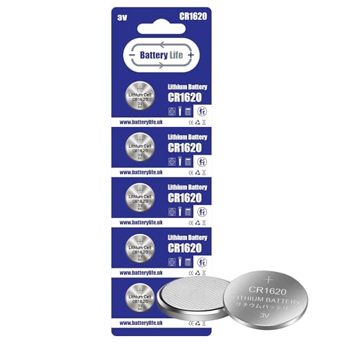 Battery Life CR1620 Batteries 3V Coin Button Cell CR 1620 Lithium Long Life For Car Key fob Scales Toys Watch LED Lights and More UK Brand (5 pack)