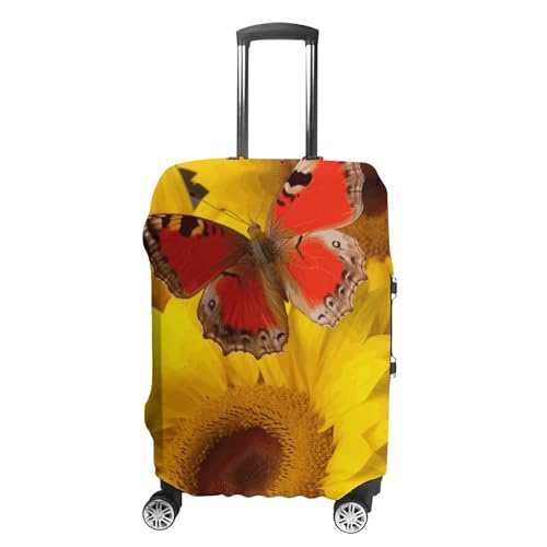 Yellow Sunflowers with Red Butterfly Travel Luggage Cover Anti-scratch Suitcase Cover Elastic Suitcase Protective Cover Fits 19-32 Inch Luggage XL