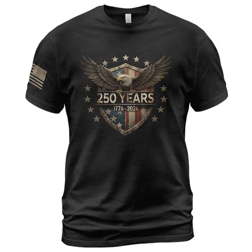 GritSon Patriotic Shirts for Men American 250th Anniversary Shirt 1776-2026 250th Anniversary Shirt 1 (Black-M)
