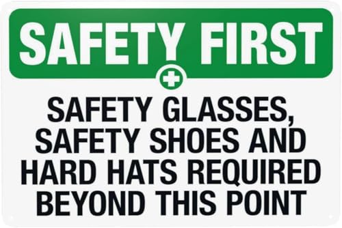 8x12 Inch Glasses, Shoes & Hard Hats Warning Sign Aluminum