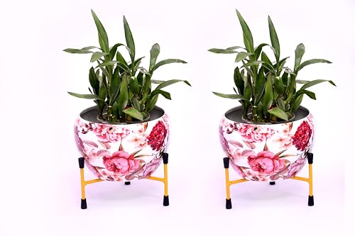 Image of Flower Planter with Tripod Stand | Metal Table Top Flower Pot - Set of 2