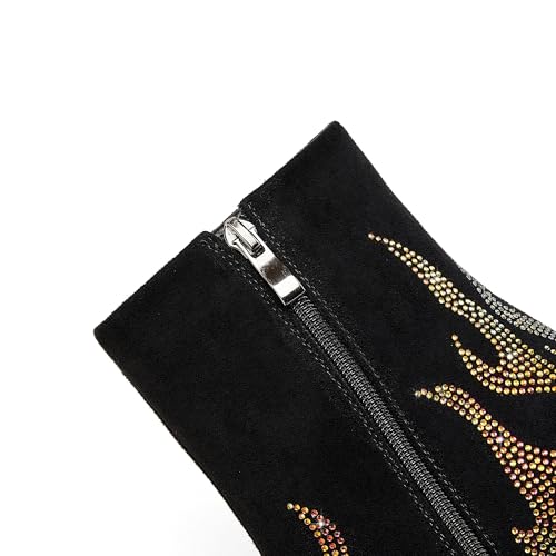 Women's Tiger Tooth Flame Rhinestone Ankle Boots Pointed Toe Suede Side Zipper Fashion Short Boots3