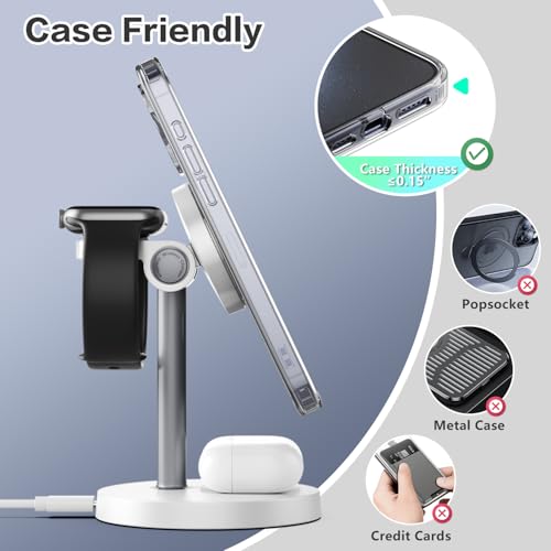 Image of 3 in 1 Wireless Charging Station Compatible with MagSafe, 15W Fast Charging Magnetic Mag-Safe Charger Stand for Apple iPhone 17 16 15 14 13 12Series Apple Watch AirPods Pro 4 3 2, Gifts for Men Women
