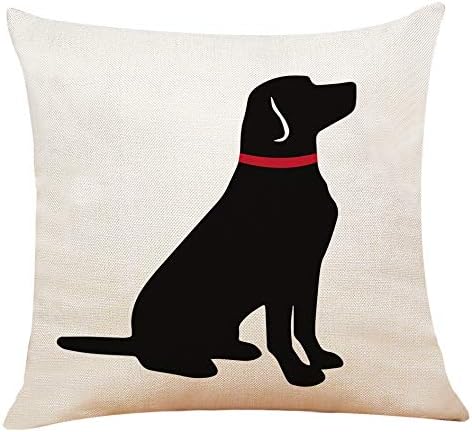 Funda de almohada de lino y algodón con cuello rojo de labrador retriever negro, regalos para amantes de los perros, funda de cojín para sofá cama,