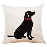 XUISWELL Black Labrador Retriever with Red Collar Cotton Linen Throw Pillow Cover, Dog Lover Gifts, Cushion Case for Sofa Bed Home Decor 18 x 18 Inch