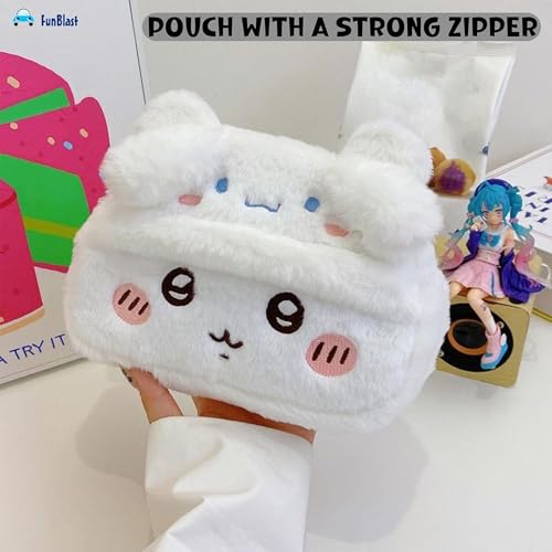 Image of FunBlast Fur Pencil Pouch for Girls - Cute Cartoon Multi-Purpose Zipper Case for School Kids, Cosmetic Pouch for Girls, Travel Organizer Bag, Pouches for School /Office (White)