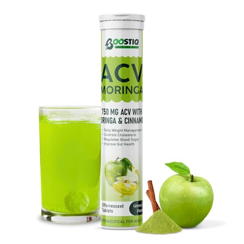 Image of Green Apple ACV Moringa Effervescent Drink Tablets | 750 mg Apple Cider Vinegar Blend with Moringa & Cinnamon | Adult Nutraceutical Supplement (Pack of 1)
