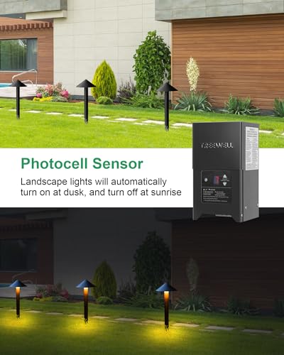 Image of 300W Low Voltage Landscape Transformer, Outdoor Landscape Lighting Transformer with Photocell Sensor & Timer, 120V AC to 12V /15V AC, Stainless Steel Waterproof Transformer, Black, ETL Listed