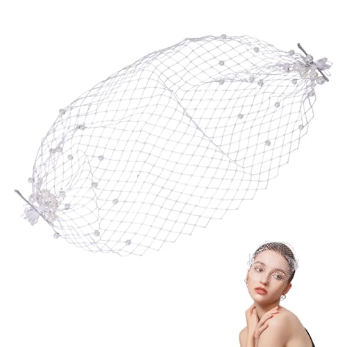 CHGCRAFT Voile de Cage à Oiseaux en Perles Bandeau en Dentelle Blanche avec Perles Chapeau pour Femme Fête de Thé Dîner Pâques Mariage