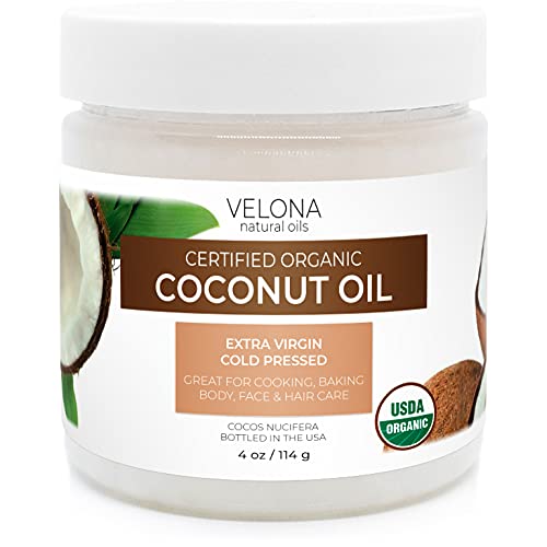 Velona USDA Certified Organic Coconut Oil Extra Virgin - 4 oz | Food and Cosmetic Grade | in jar | Extra Virgin, Cold Pressed | Skin, Face, Body, Hair Care | Use Today - Enjoy Results