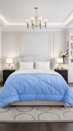 Image of Monte Carlo Polyester Comforter Double Bed | 200 GSM Lightweight & Reversible | Soft Quilt for Mild Winter | Easy Care All Season Comforter (Blue /Grey) | 87 x 94 Inches