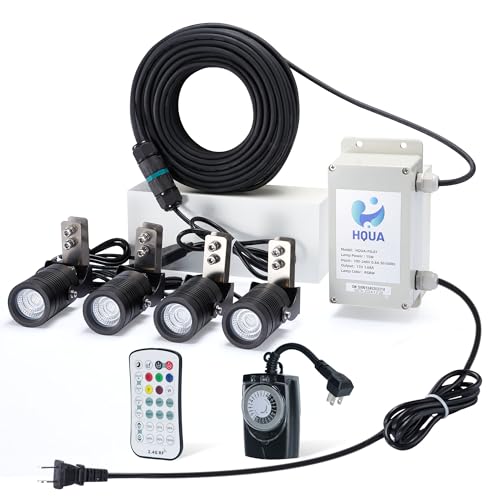 HQUA FSL01 120V AC LED RGB Color-Changing LED Fountain Light Sets, 4 Light Sets,with 100” Cord for HQUA-FS01 HQUA-FS02 Large Pond Floating Fountain