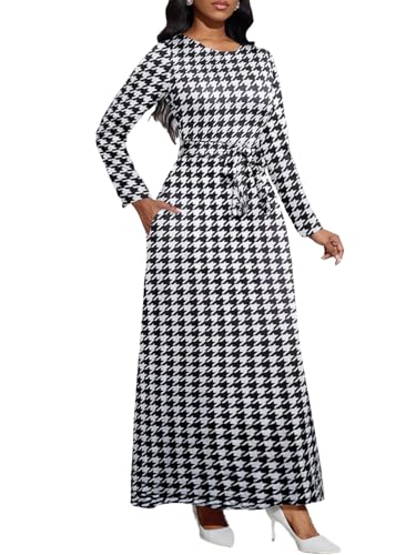Image of BubFee Long Dress for Women Casual Long Sleeve Dresses Maxi Dress Empire Waist Loose with Belt