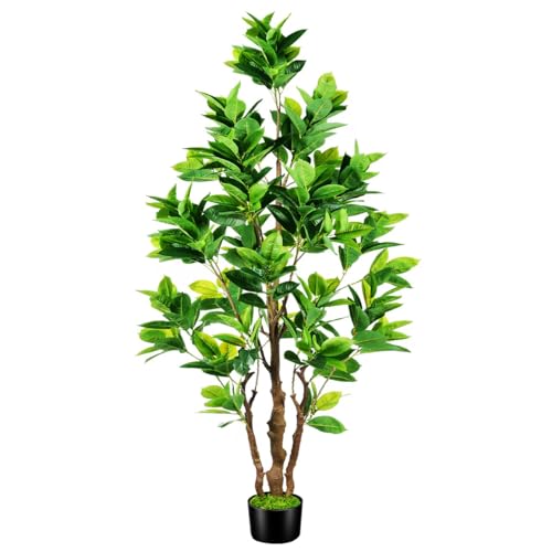 OXLLXO 7.2ft Artificial Rubber Tree (85in) with Plastic Nursery Pot Fake Tree, Faux Ficus Plant for Office House Farmhouse Living Room Home Decor (Indoor/Outdoor)