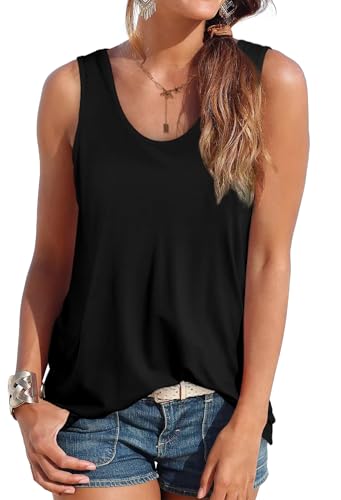 OFEEFAN Sleeveless Tops for Women O-Neck Airy Running Shirts Black