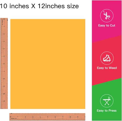Image of JANDJPACKAGING Heat Transfer Vinyl HTV for T-Shirts 12 inch x10 inch - Easy to Weed Iron on Vinyl Compatible with Cricut Cutting Machine & Silhouette Cameo 10Pack Dark Yellow