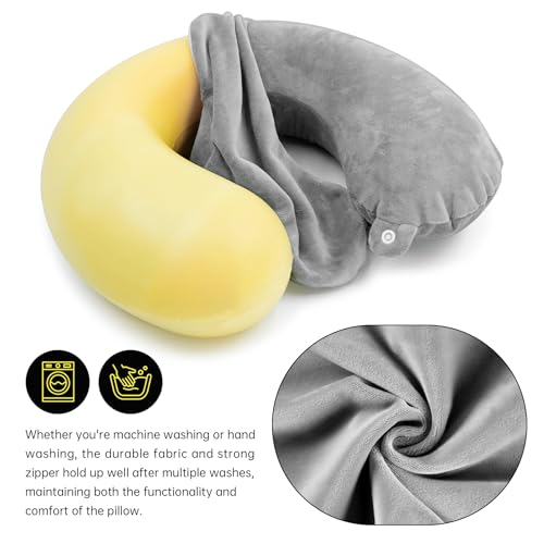 Image of 2 Packs Travel Neck Pillow Cover, Reusable U Shaped Neck Pillow Washable Cover, Grey Soft Smooth Neck Pillow Cover Airplane Pillow Cover (Only Pillow Covers,No Filler)