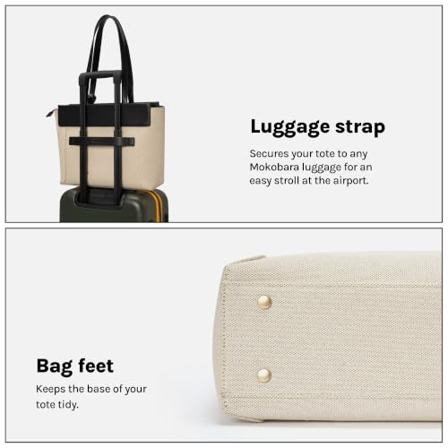 Image of MOKOBARA The Dawn Tote Bag for Women | Premium Vegan Leather Office & Daily Use Handbag | Fits 14 Inch Laptop | Water Resistant Shoulder Bag with Zip Closure | Cotton Cloud | Off White
