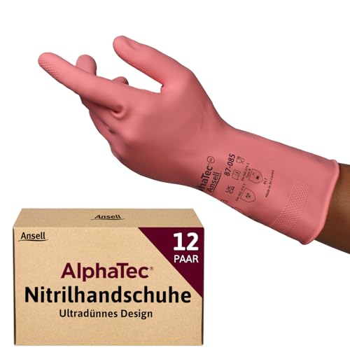 Ansell AlphaTec 87-085 Mehrzweckhandschuhe aus Latex, Chemikalienschutz, Lebensmittel Geeignet, Wiederverwendbare Gummihandschuhe, Hausputz, Haushalt, Kochen, Rosa, Größe S (12 Paar)