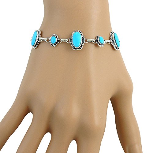 Turquoise Link Bracelet Sterling Silver 925 Genuine Gemstones & Gemstones2