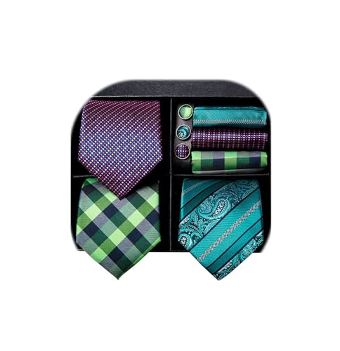 Image of Hi-Tie 3 Pcs Gift Box Mens Tie Set Necktie with Pocket Square Cufflinks Lapel Pin Silk Neck Tie Collection
