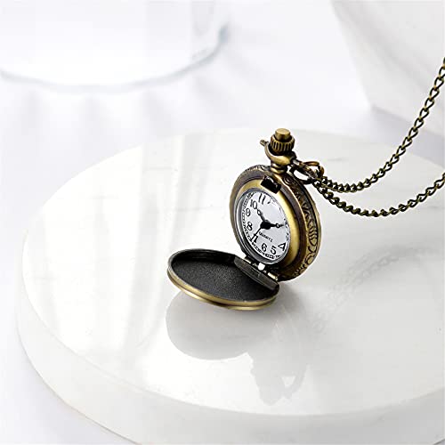 Image of JewelryWe Bronze Flower Pocket Watch: Retro Vintage Pendant Watch with Openwork Cover and 32.3 Inch Chain - for Men Women Daily Wear and Gift Giving