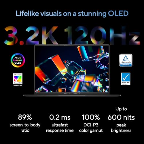 Image of ASUS Vivobook S 16 OLED, Intel Core Ultra 9 185H, Built-in AI, 16.0-inch 3.2K OLED 120Hz,Thin & Light Laptop,Intel Arc(16GB /1TB SSD /Win11 /Office 2021 /Backlit /75WHr /Neutral Black /1.5 Kg),S5606MA-MX952W